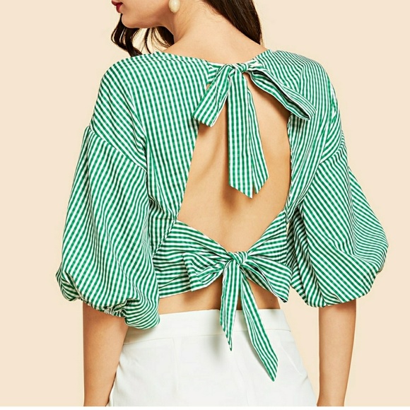 VIVA Tops - 💥FINAL SALE💥Tie Neck Striped Print Wrap Blouse